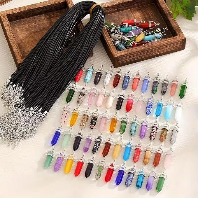 7 Chakra Bracelet & Pendant Necklace Set – Natural Lava Rock Diffuser Bracelet & Natural stone Chakra Necklace(Random Color) – Healing Crystal Jewelry for Anxiety Relief, Meditation