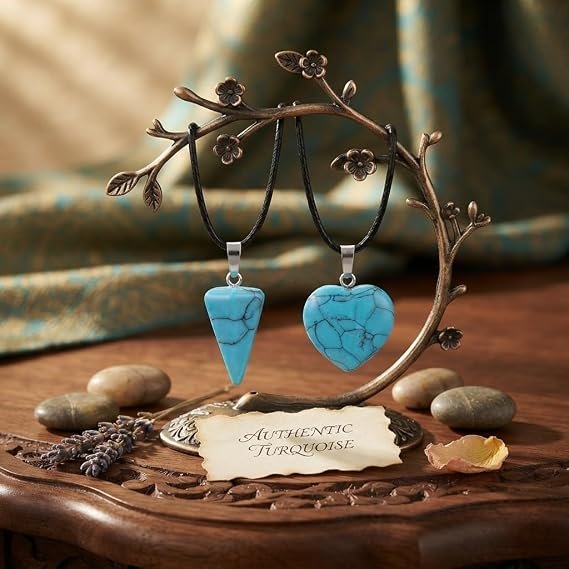 Natural Turqois Stone pendant necklace for Men and Women. Authentic Natural Stones-Various Styles & Vibrant Colors