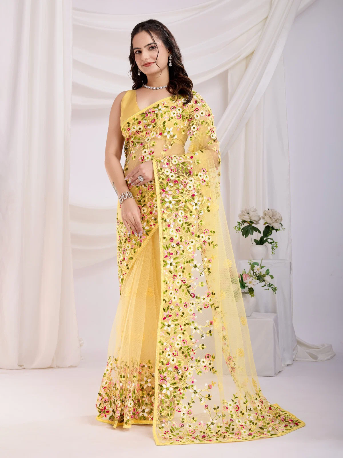 Net Thread Embroidery Party Wear Saree VF-Net-Vaamika21
